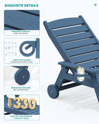 SERWALL HDPE Outdoor Lounge Chair Set of 2 with Cup Holder, Blue