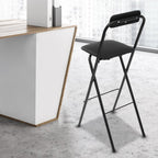 Folding Bar Stool with Back, 1 Pcs 27.6 Inch Tall Foldable Stool Chair Portable High Folding Bar Chair Counter Height Seat Leather Padded for Kitchen Shop Cafe Dining Room