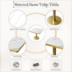 31.5" Square Dining Table, Square Restaurant Table with 1.2" Thick Sintered Stone Tabletop and Golden Metal Pedestal Base, Bistro Table for Diner, Bar, kitchen, Bakery, Apartment (Marble White)