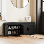 Homleke Shoe Storage Bench, 4 Doors & Thickened Padded Seat Cushion | 2-Tier Shoe Bench, Entryway Bench, Adjustable Shelf, 13.8" D x 45.3" W x 18.5" H, for Living Room, Bedroom, Black