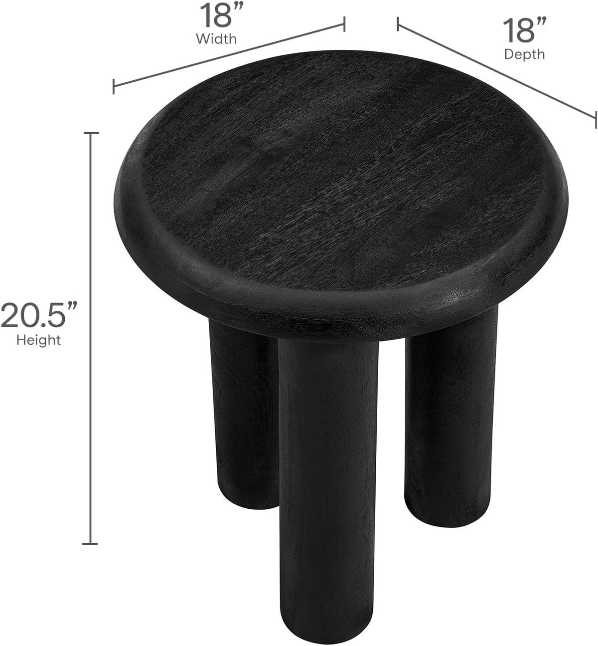Modway Mavina Mango Wood Round Side Table in Black - Modern Wood Accent Table for Living Room