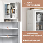 Kitchen Pantry Cabinet,72" White Pantry Storage Cabinet with Adjustable Shelves and Glass Doors,Freestanding Cupboard,Metal Pantry Cabinets with Handle for Living Room Kitchen Assembly Required