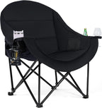 Oversized Camping Chairs for Adult - Heavy Duty Padded Portable Folding Chair XL Collapsible Camp Chair with Cup Holder Side Pocket for Outdoor Lawn Beach Sport Fishing Support 500LBS, Black