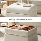 HULALA HOME Storage Ottoman Coffee Table with Lift Top, Farmhouse Linen Upholstered Ottoman with Removable Fabric Cover, 30-Inch Large Coffee Table with Storage for Living Room, Bedroom, Ivory