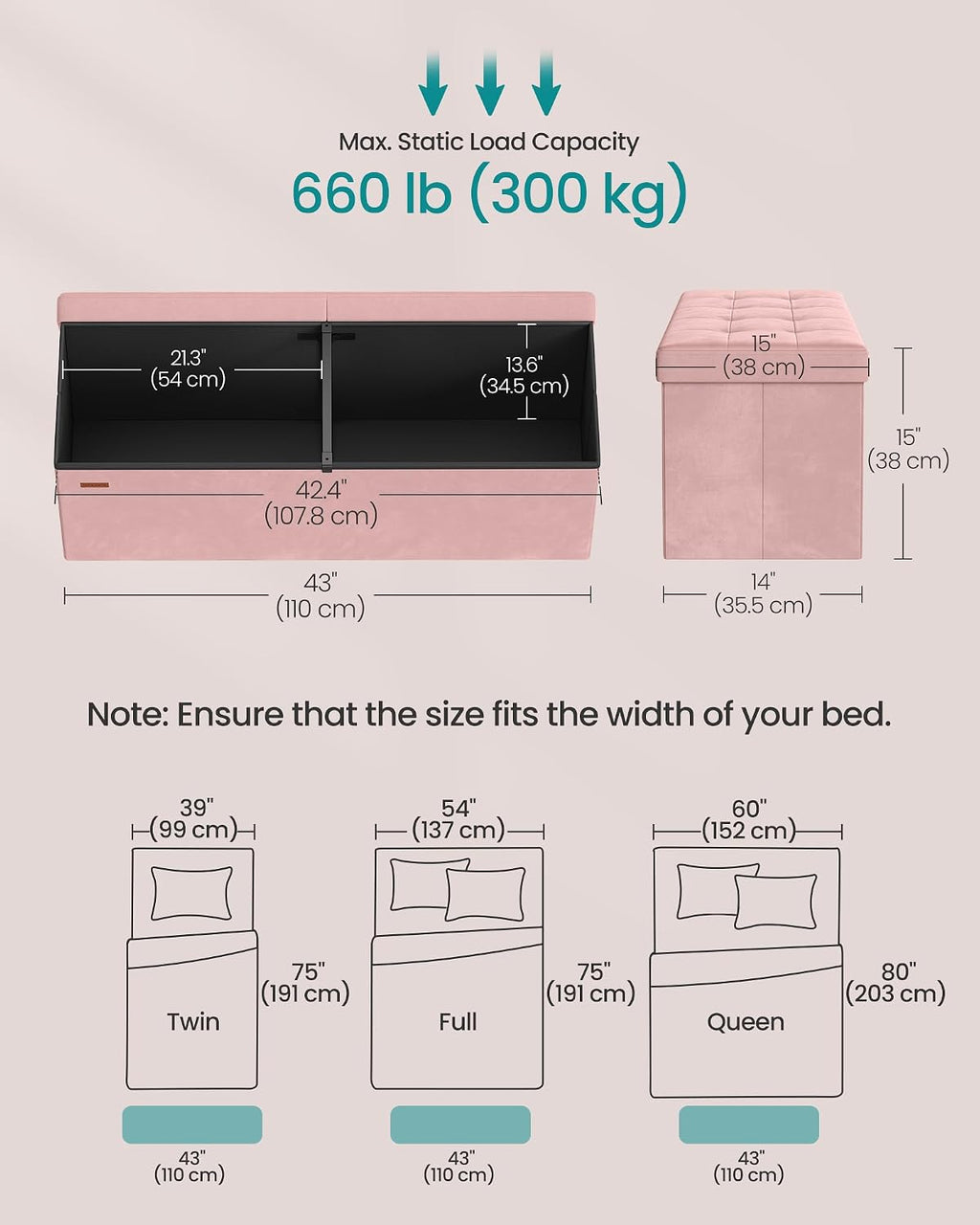 SONGMICS Foldable Storage Ottoman with Flipping Lid, 43.3 Inch Velvet Bench | Coffee Table, Folding Storage Bench for Bedroom, Entryway Shoe Bench, Jelly Pink, MINOTA Collection ULSF078SA01