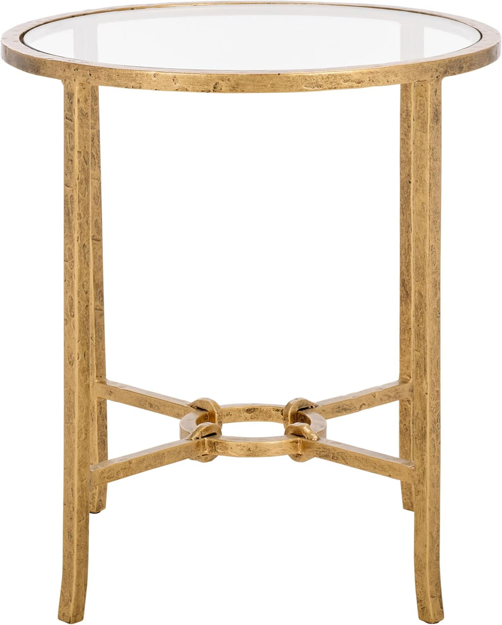 SAFAVIEH Couture Collection Tauri Brass Metal Glass Top Round Accent Table (Fully Assembled)