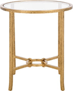 SAFAVIEH Couture Collection Tauri Brass Metal Glass Top Round Accent Table (Fully Assembled)