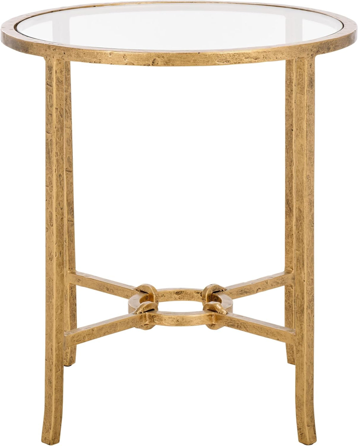 SAFAVIEH Couture Collection Tauri Brass Metal Glass Top Round Accent Table (Fully Assembled)