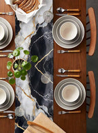 Black White Marble Cotton Linen Table Runner for Dining Kitchen, Wedding Outdoor Party Tablerunners Decoration, Nature Marble Crack Modern Art Dresser Scarf Coffee Tablecloth Runners 13x120 Inches