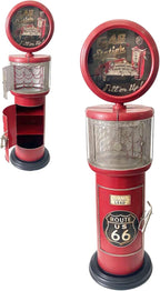 Zaer Ltd. Vintage Style Gas Pump Wine Rack with LED Light Accents, Route 66 Design, 70.5" Tall Metal Storage Display Cabinet, Red