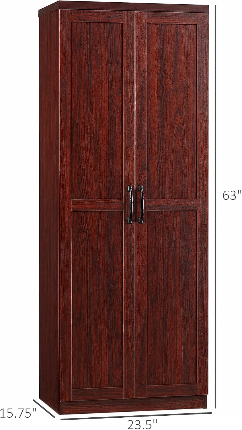 HOMCOM 63" 2-Door Kitchen Pantry 5-Tier Espresso | Freestanding Storage Cabinet, Shelving, 2 Adjustable Shelves, for Dining Room