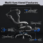 Yaheetech Gaming Chair with Footrest Massage Lumbar Pillow Black and White | Foam-padded PU leather racing seat and plush headrest recline with a slide-out footrest; metal frame supports up to 300 lb.
