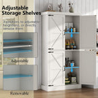 Gyfimoie 70" Tall Kitchen Pantry, Farmhouse Storage Cabinet with Barn Doors,Kitchen Hutch Pantry Cabinet with Adjustable Shelves,Organizer,Rustic Wood Cupboard for Dining Room, Bathroom (White)