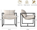 Kromax Sling Accent Chair, Set of 2, Cozy Living Room Chairs, Beige | Cozy Living Room Chairs, Square Metal Frame, Upholstered Soft Cushion, Sponge, 27.6"x27.6“x32.3, Easy Assembly