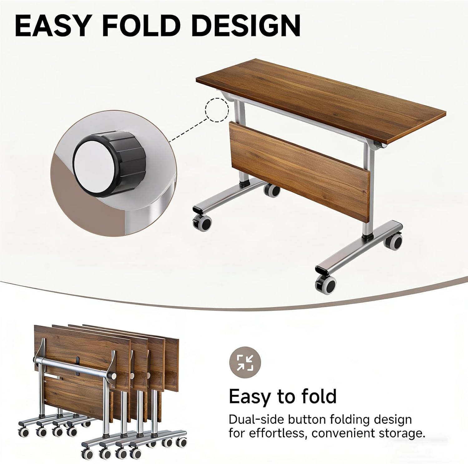 Folding Conference Table with Wheels, 47" Mobile Training Table, Flip Top Seminar Table for Office Classroom Meeting Room, Heavy Duty 440lbs Capacity, Space Saving Nesting Desk,2 Pack,47IN