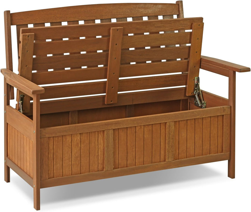Furinno TIOMAN Outdoor Storage, Kent Storage Bench with Teak Wood, for Patio, Garden, Porch, Natural