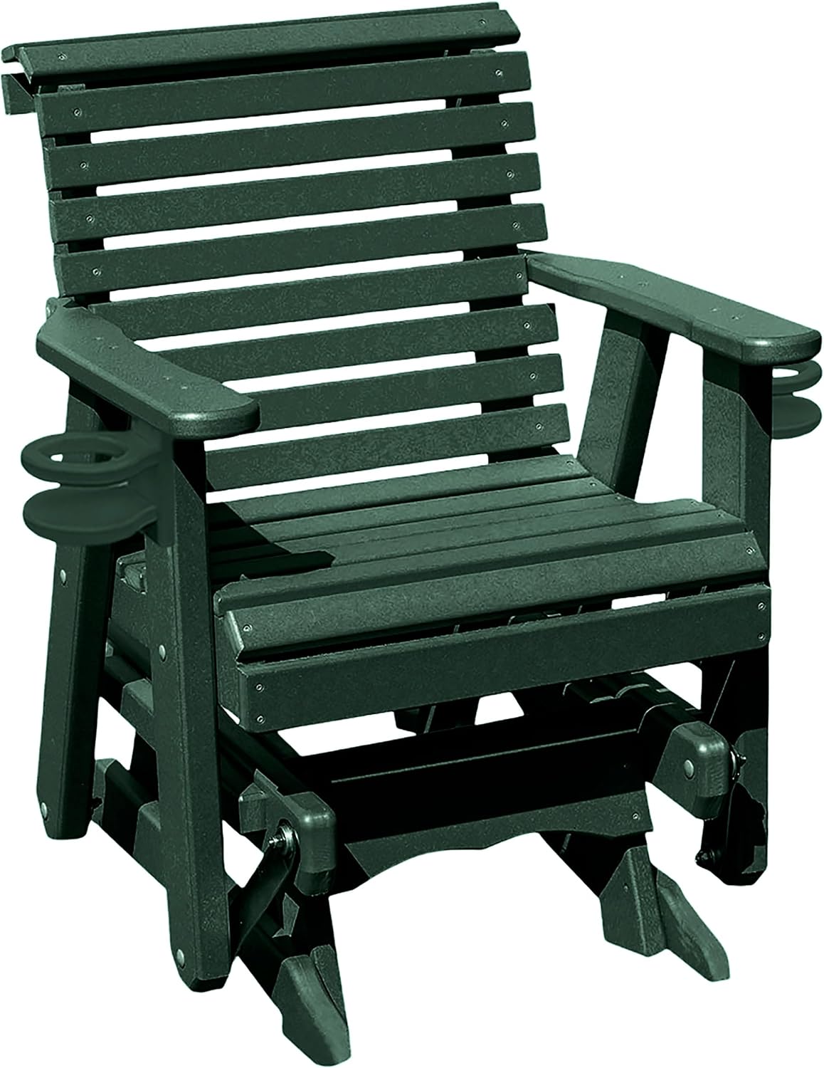 Amish Craftsmanship Made in USA 2FT Heavy Duty Poly Lumber Wood Porch Glider Premium Colors HDPE with No wood fibers Lancaster Series Rollback design 500 lbs Limit With Cupholders Solid-Green