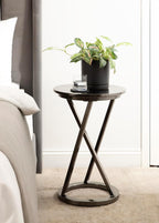 Kate and Laurel Aja Modern Metal Round Side Table; 15 x 15 x 23; Gray Gunmetal; Decorative Geometric End Table with Unique Slanted Legs for Use as Bedroom Nightstand or Living Room Indoor Plant Stand