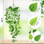 Hoteam 18 Pcs Artificial Hanging Plants 32 Inch Fake Ivy Vines with Fake Leaves Patio Artificial Plants Greenery for Living Room Indoor Outdoor Wall, No Basket (Pothos)