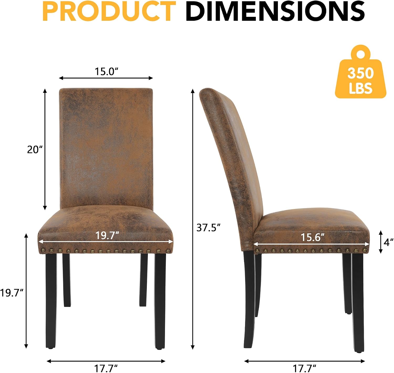 Dining Chairs Set of 4, Vintage Brown Kitchen Chairs with Nailhead Trim | Comfy Padded Parsons Chairs with Solid Wood Legs, Suitable for Dining Room, Kitchen, Restaurant