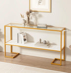 Furnify Console Sofa Table, 52" Modern Entryway Table, 2-Tier Open Shelf with Tempered Glass, Gold Metal Frame Behind Couch Table for Living Room Bedroom Hallway Entrance, White