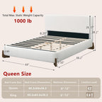 Kenhome Queen Size Boucle Cloud Bed Frame, White Upholstered Platform Bed with Soft Headboard, Solid Wood Legs, No Box Spring Required, Easy Assembly (Beige, Queen (U.S. Standard))