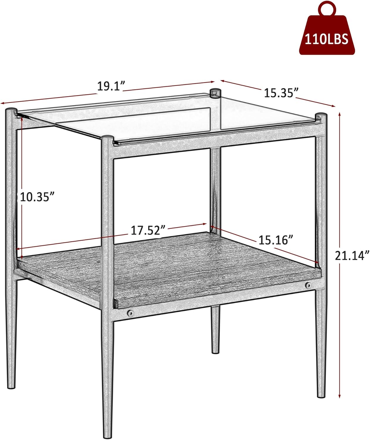 Glass end Table Set of 2,Living Room Glass Side Table,Glass Bedside Table,Suitable for Living Room, Bedroom
