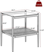 Set of 2 Rectangle Modern Glass End Table,Tempered Glass Top, Sofa Side Table with MDF Storage Shelf and Metal Legs,Modern Table for Living Room and Bedroom,Grey Glass/Black