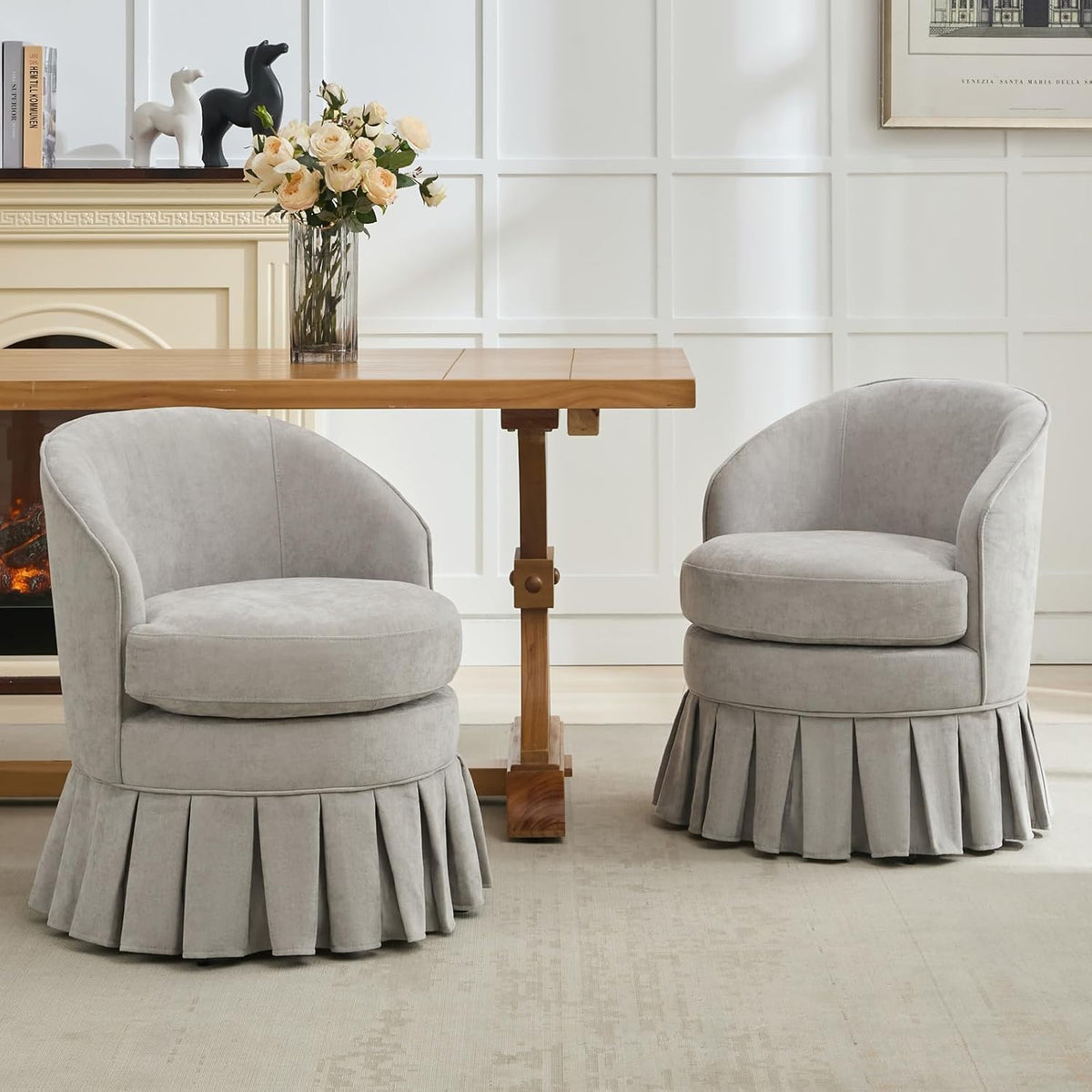 GarveeHome Vanity Stool, Upholstered Tall Back Arm Chair w/Side Pockets, Wood Legs Comfortable Dressing Piano Bench Chair for Vanity for Makeup Room, Bathroom