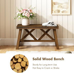 Wnutrees 30" Farmhouse Wood Bench, Rustic Solid Wood Entryway Bench Seat with Double X-Structure for Dining Area Living Room Hallway, Structural Stability, Natural
