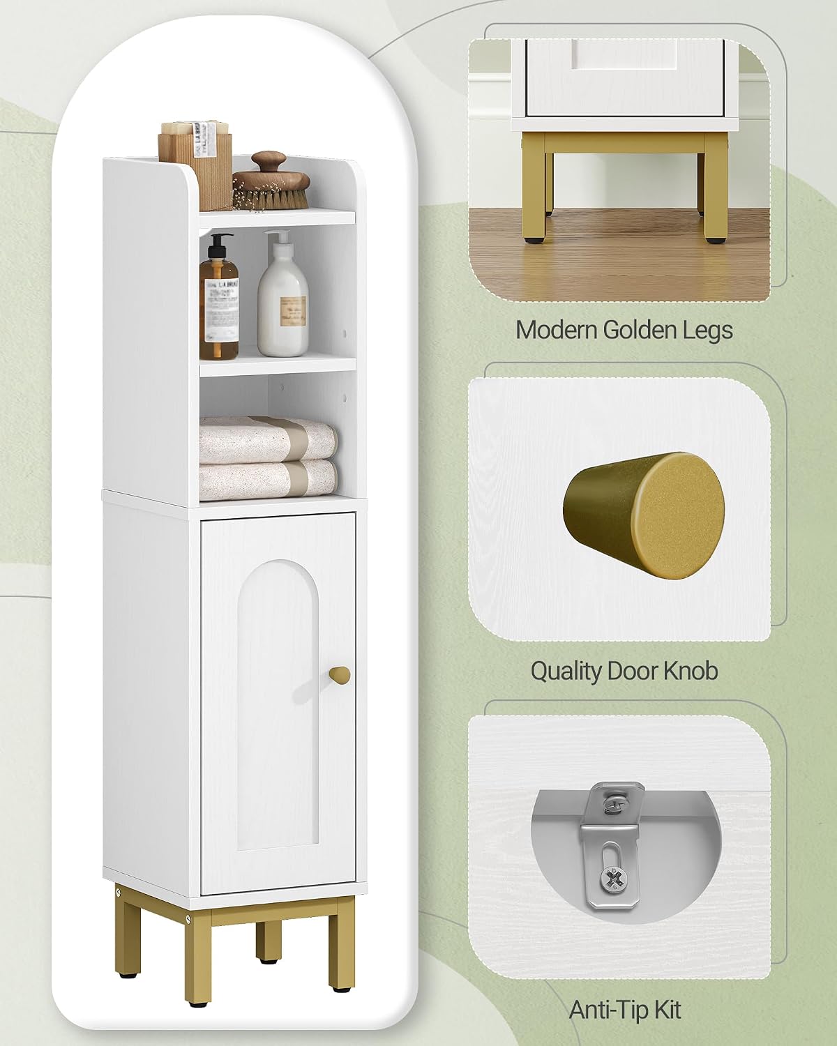 Hzuaneri Bathroom Storage Cabinet, Small Corner Floor Cabinet | Narrow Toilet Paper Holder, Bathroom Organizer with Adjustable Shelf, 2 Doors, for Small Spaces, White BC08203X