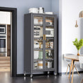 Kitchen Pantry Metal Kitchen Shelving Floor-to-Ceiling Multilevel Household Microwave Bowls Storage Cabinet on Wheels for Kitchen, Living Room, Dining Room, Grey