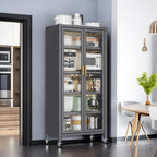 Kitchen Pantry Metal Kitchen Shelving Floor-to-Ceiling Multilevel Household Microwave Bowls Storage Cabinet on Wheels for Kitchen, Living Room, Dining Room, Grey