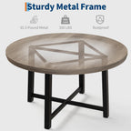 47 Inch Round Dining Table for 4-6 People, Modern Kitchen Table with Wood Metal Industrial Design, Circle Diner Table for Small Space Home Kitchen-Rustic Grey