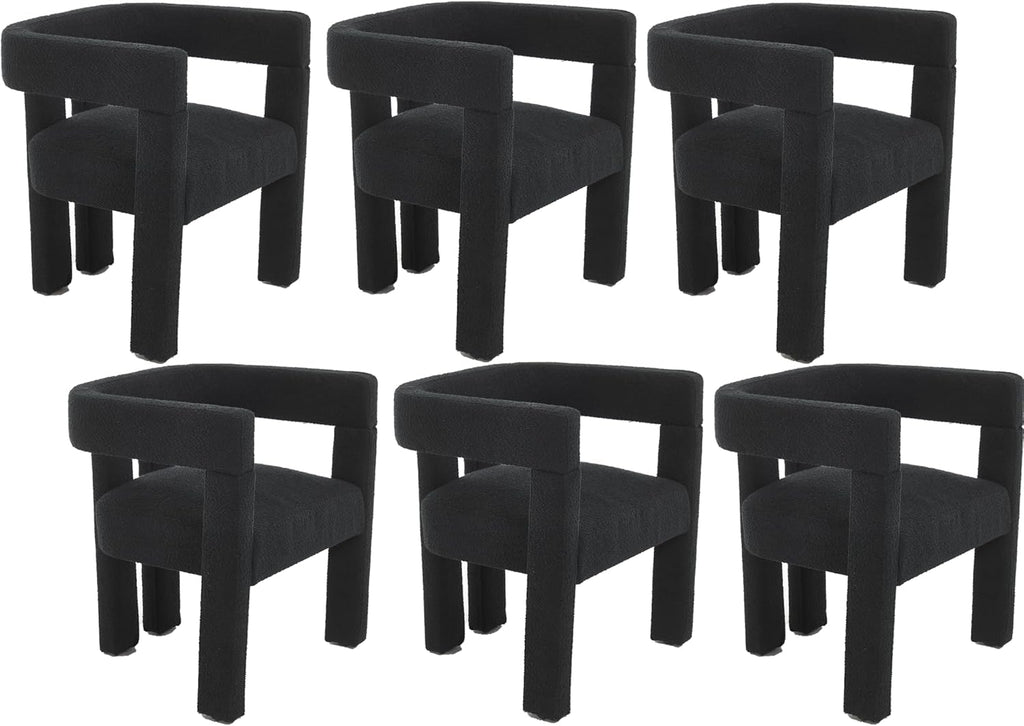Modern Dining Chair Set of 2 / Living Room Chairs, Fabric Armchair, Upholstered Barrel Chair for Living Room Kitchen Reception (Black Teddy, Set of 6)