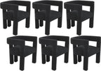 Modern Dining Chair Set of 2 / Living Room Chairs, Fabric Armchair, Upholstered Barrel Chair for Living Room Kitchen Reception (Black Teddy, Set of 6)