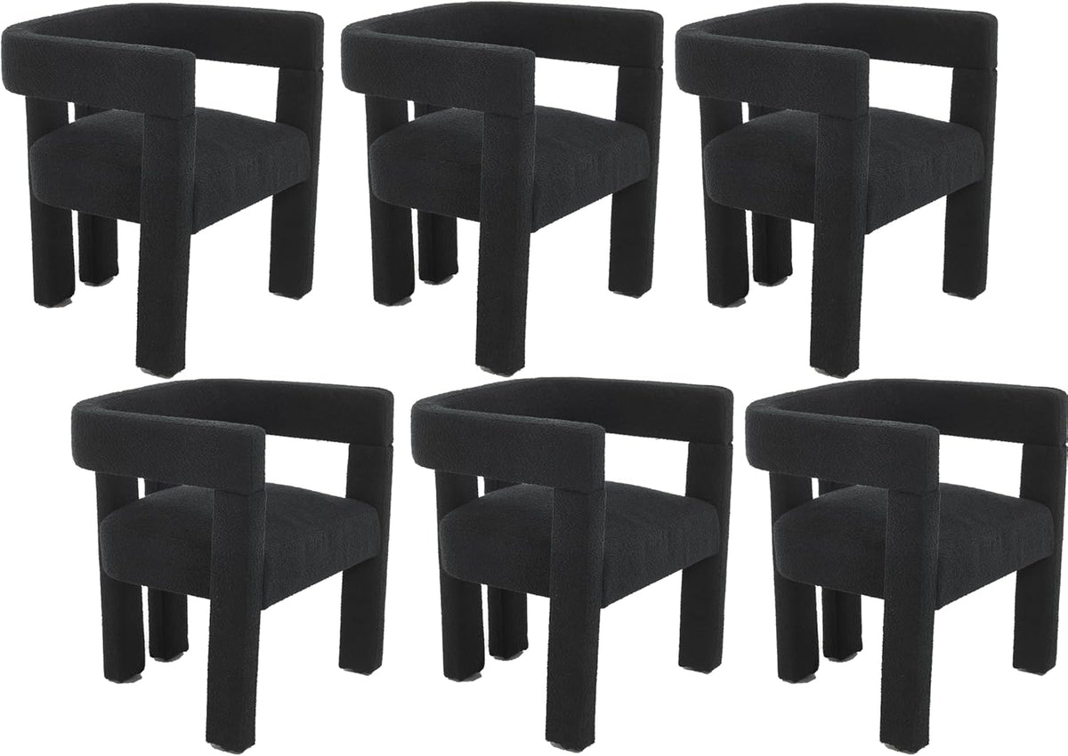 Modern Dining Chair Set of 2 / Living Room Chairs, Fabric Armchair, Upholstered Barrel Chair for Living Room Kitchen Reception (Black Teddy, Set of 6)