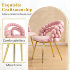 TesNus Velvet Dining Chairs Set of 4, Pink Upholstered Velvet Chairs with Gold Metal Legs, Modern Armchairs with Curved Backrest for Dining Room, Living Room, or Makeup Vanity