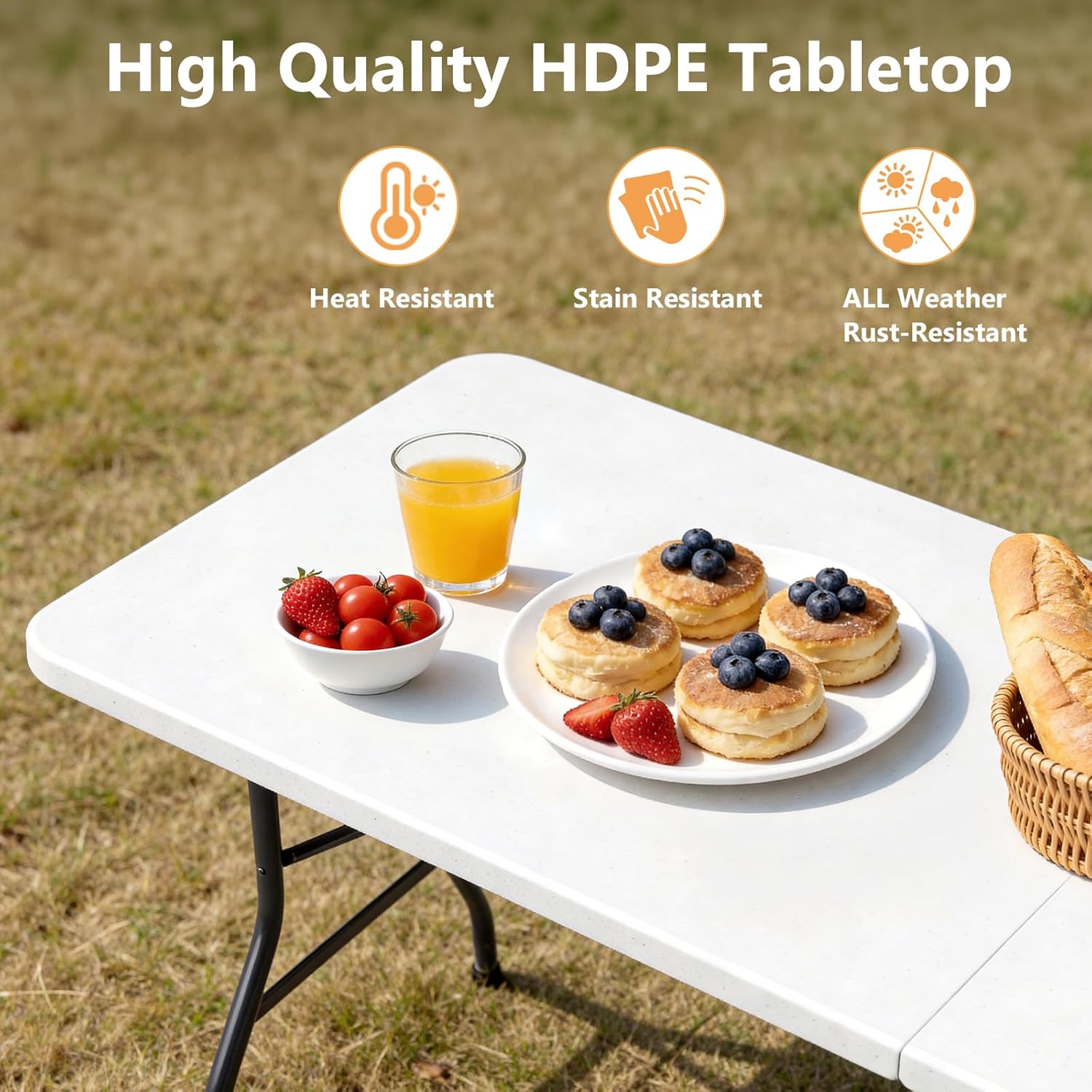 6FT Folding Table 6 Pack, Heavy Duty Fold in Half Plastic Tables with Carry Handle, Portable Indoor Outdoor Utility Table for Party, Picnic, Camping, Banquet, Wedding, RV Travel