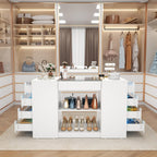 Gyfimoie Closet Island with Drawers, Armoire Wardrobe Closet with LED Lights White Dresser Walk-in Closets with Glass Top for Bedroom & Cloakroom