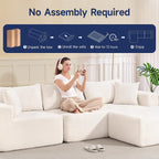 108" Cloud Couch Sectional, L-Shaped Sofa, Beige, Chaise Ottoman | No Assembly Required, Easy to move around, Modular Design,1200LBS Capacity, Deep Seat, Soft Corduroy Upholstery, Living Room