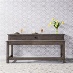 Pemberly Row 4-Piece Console Bar Table Set, Poplar Solid Wood, Knotty White Oak Veneer, Dusty Charcoal Finish, Bar-Height Table with 3 Stools, USB Ports, Rustic Style for Living Room or Small Spaces