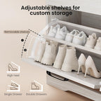 39" Shoe Storage Bench with Seat Cushion, Wood, Ash White | 8-Pair Shoe Capacity, 2 Doors, Comfortable Seating, Space-saving, Narrow Entryway Bench Ideal for Foyer, 330 lb Capacity
