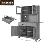 IDEALHOUSE 63" Kitchen Pantry Cabinet with Drawers, Hutch Cabinet with Storage, Microwave Stand, Adjustable Shelves, Freestanding Tall Pantry Storage for Dining Room, Living Room, Grey