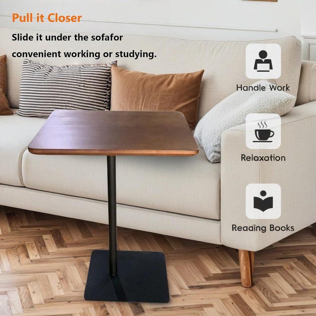 C Shaped End Table, Solid Wood Side Table, 26 Inch High Sofa Tables for Couch for Living Room, Bedroom, Small Space Small Snack C Tables (Rectangle)