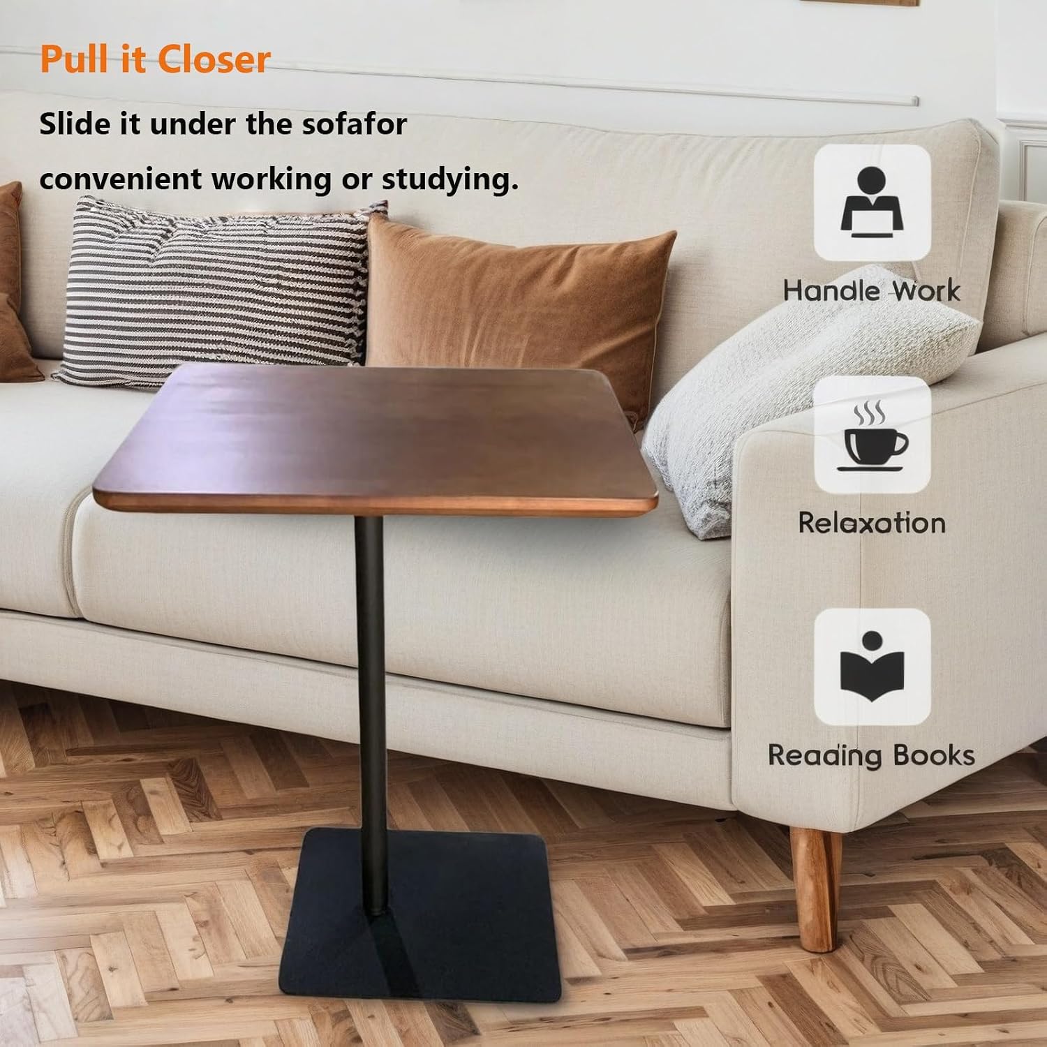C Shaped End Table, Solid Wood Side Table, 26 Inch High Sofa Tables for Couch for Living Room, Bedroom, Small Space Small Snack C Tables (Rectangle)