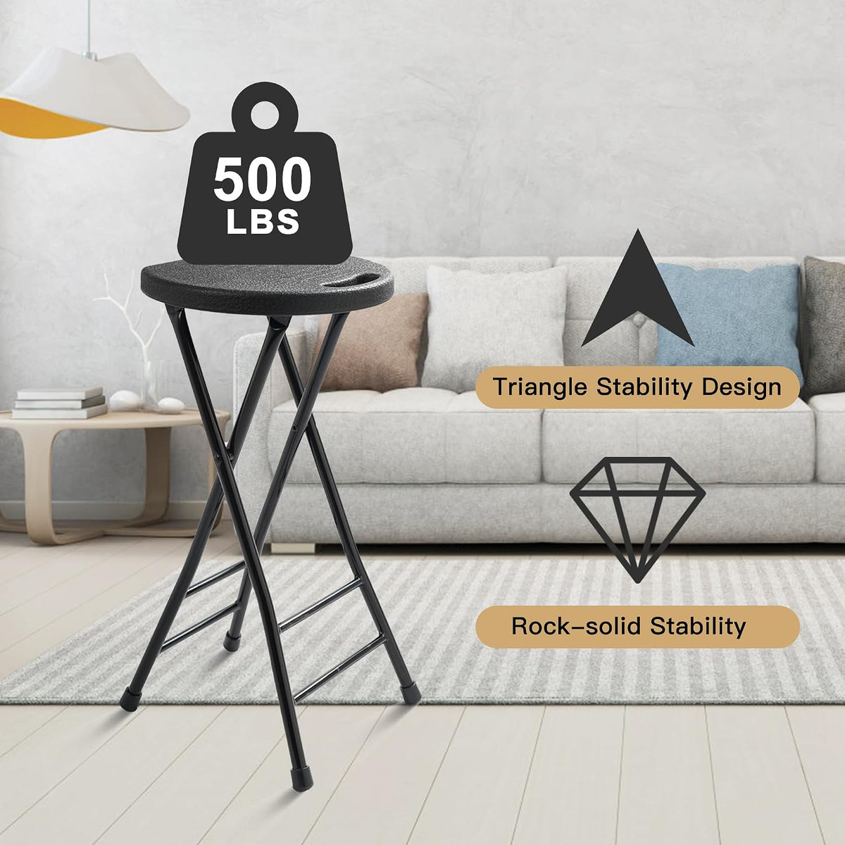 COOZMENT 24-Inch Folding Stool with Handle, Folding Bar Stool with Non-Slip Feet,Folding Chair,Indoor and Outdoor Foldable Stool for Adults,500 lbs Capacity,Kitchen,Game Room(13"×11.5"×24")