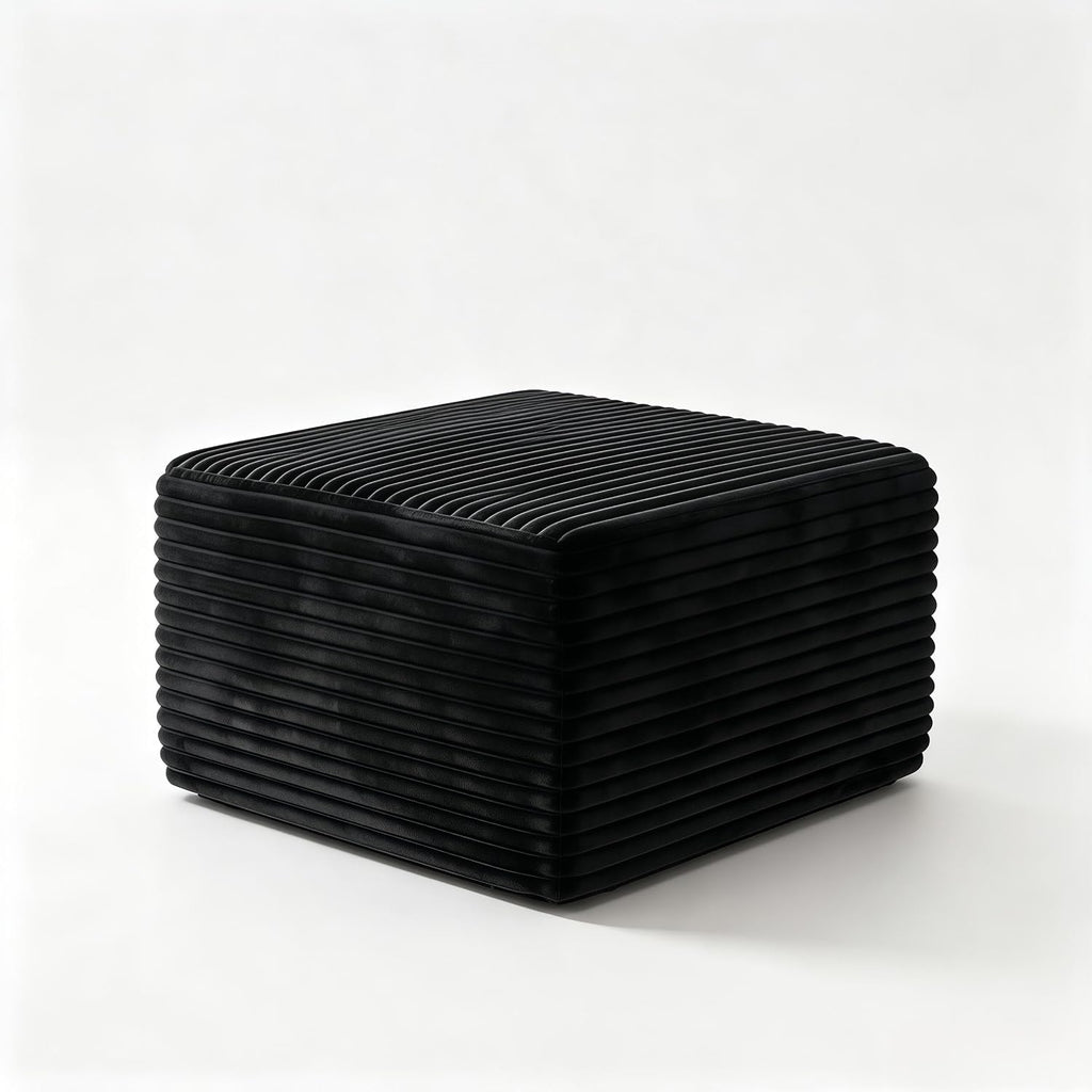 28 Inch Corduroy Square Ottoman Foot Rest, Modular Cloud Sofa Cube Pouf, 250LBS No Assembly Foot Stool for Living Room (Black, 25.7" D x 28" W x 15.7" H)