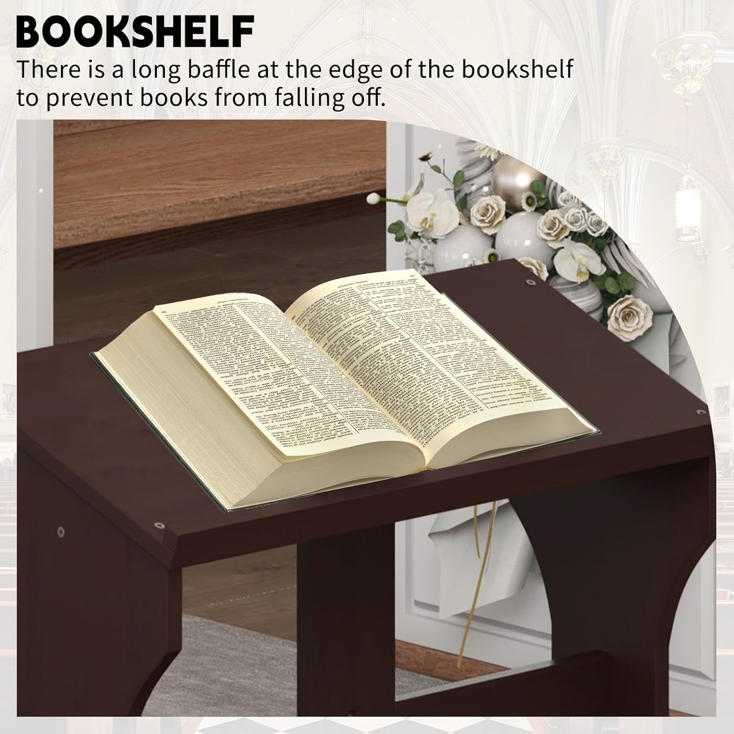 Prayer Kneeler, Wooden Prayer Bench Stool with Shelf and Cushion, Padded Kneeler Shelf for Kneeling at Home, Church Prayer Bench Stool Table