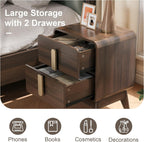 JOINICE Mid Century Modern Night Stand Set of 2 for Bedroom, Walnut